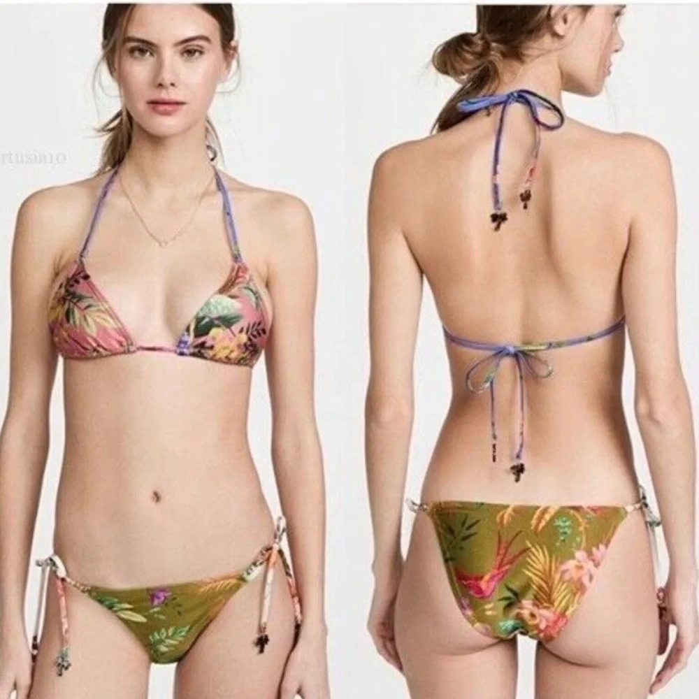 Zimmermann Bikini Bottom Tropicana Triangle Floral Palms Swimwear Sz 4